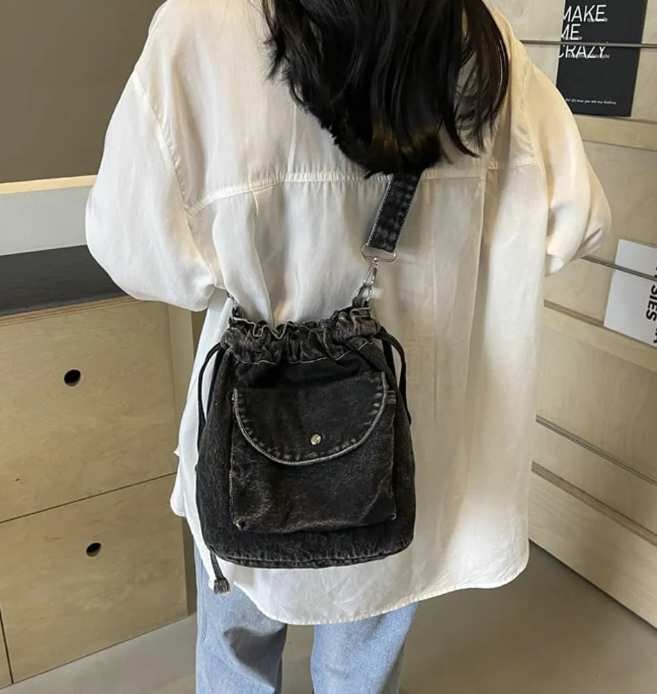 Denim Bucket Bags for Women Chic Y2K Purse Trendy Handbags Underarm Bag Satchel 2024