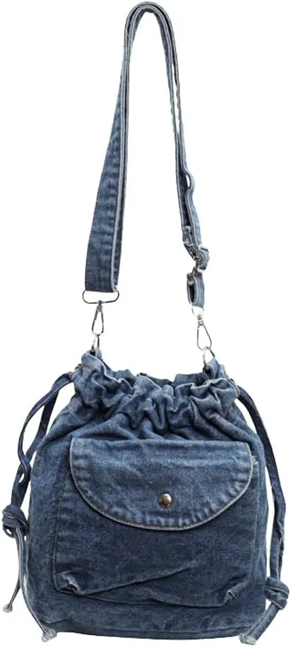 Denim Bucket Bags for Women Chic Y2K Purse Trendy Handbags Underarm Bag Satchel 2024