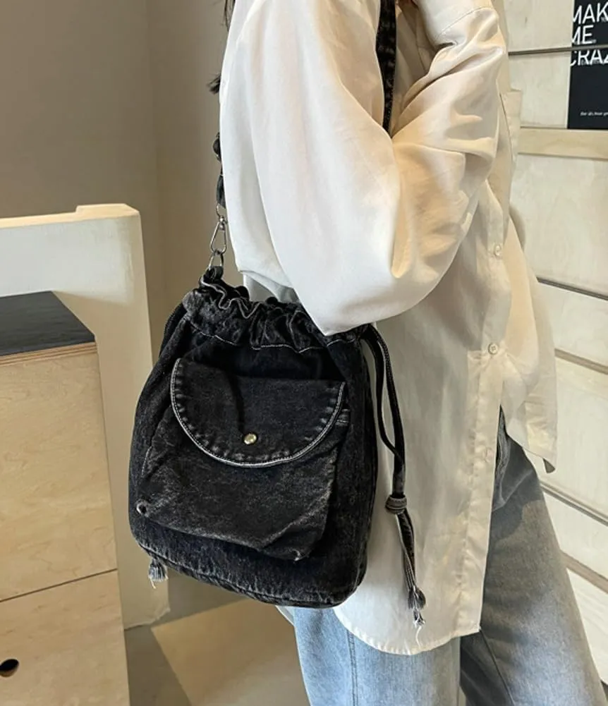 Denim Bucket Bags for Women Chic Y2K Purse Trendy Handbags Underarm Bag Satchel 2024