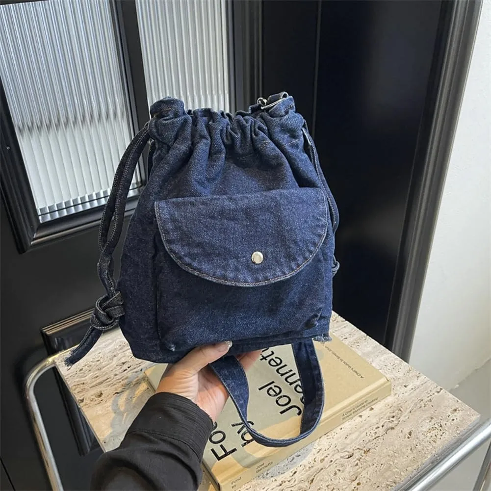 Denim Bucket Bags for Women Chic Y2K Purse Trendy Handbags Underarm Bag Satchel 2024
