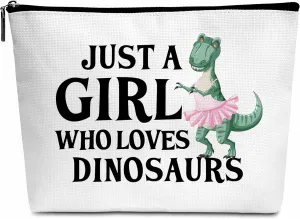 Dinosaur Gifts Makeup Bag, Funny Dinosaur Gifts for Girls Women, Cute Birthday Christmas Gift for Her Bestie Friends Daughter Sister Animal Lover(Just A Girl Who Loves Dinosaurs)-B01