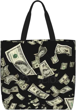 (Dollar Sign Money) Lightweight Portable Tote Bags Reusable Shoulder Bags For Men Women Shopping Travel Work Daily Use