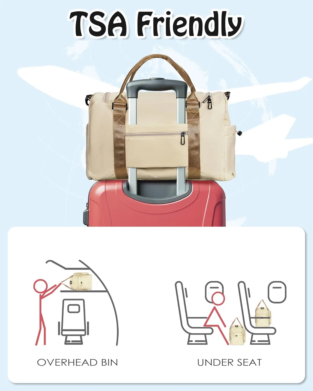 Duffel Bag Women, Initial Travel Duffel Bag, Sports Gym Bag, Personalized Weekender Bag with Shoulder Strap, Monogram Overnight Bag for Women, Gifts for Friends Female Mom