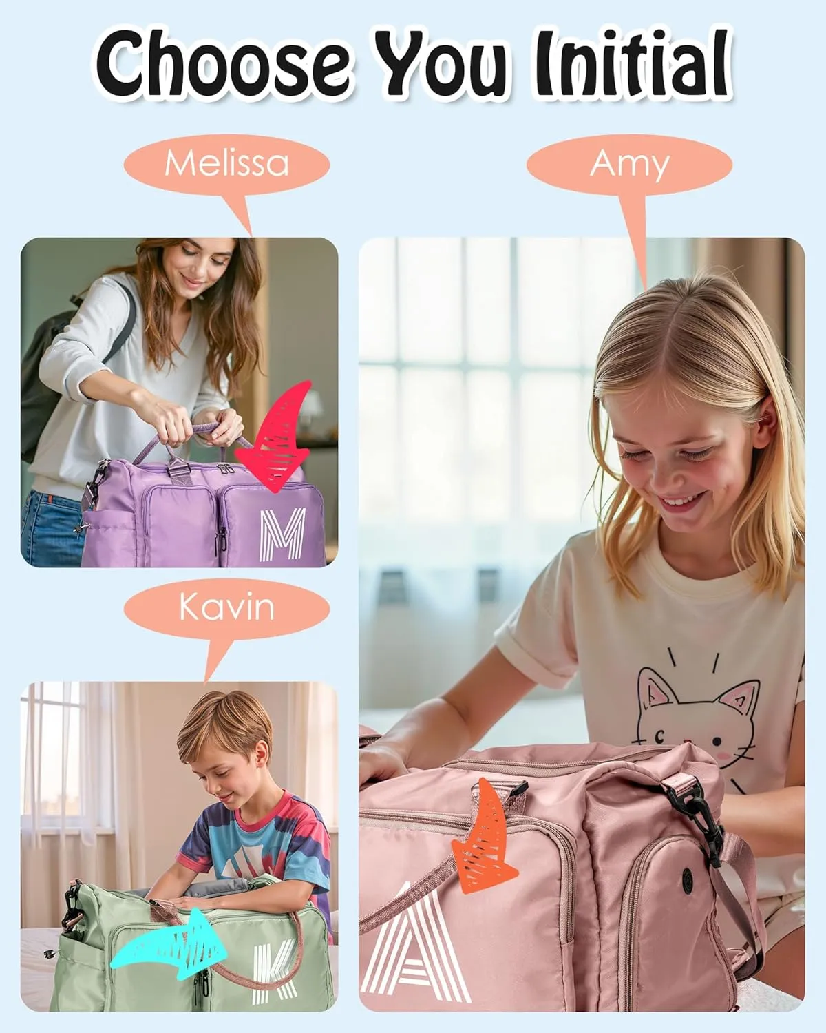 Duffel Bag Women, Initial Travel Duffel Bag, Sports Gym Bag, Personalized Weekender Bag with Shoulder Strap, Monogram Overnight Bag for Women, Gifts for Friends Female Mom