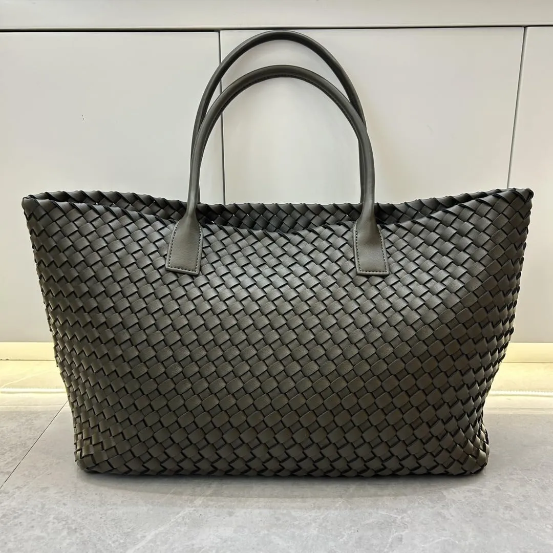 Elegant Woven Leather Tote Large Capacity Shopper Bag, Perfect Travel Handbag & Stylish Purses Women Tote Bag