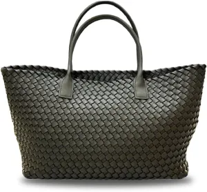 Elegant Woven Leather Tote Large Capacity Shopper Bag, Perfect Travel Handbag & Stylish Purses Women Tote Bag