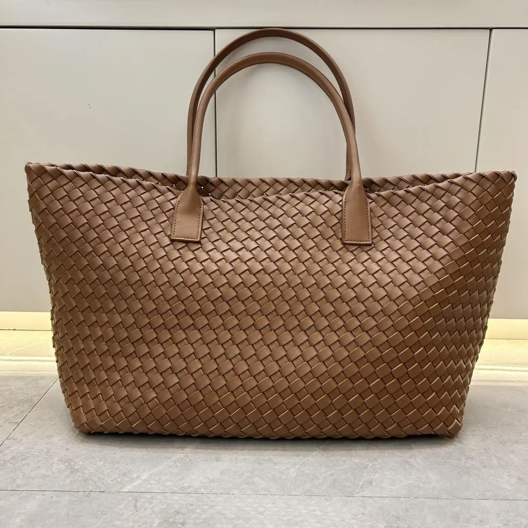 Elegant Woven Leather Tote Large Capacity Shopper Bag, Perfect Travel Handbag & Stylish Purses Women Tote Bag