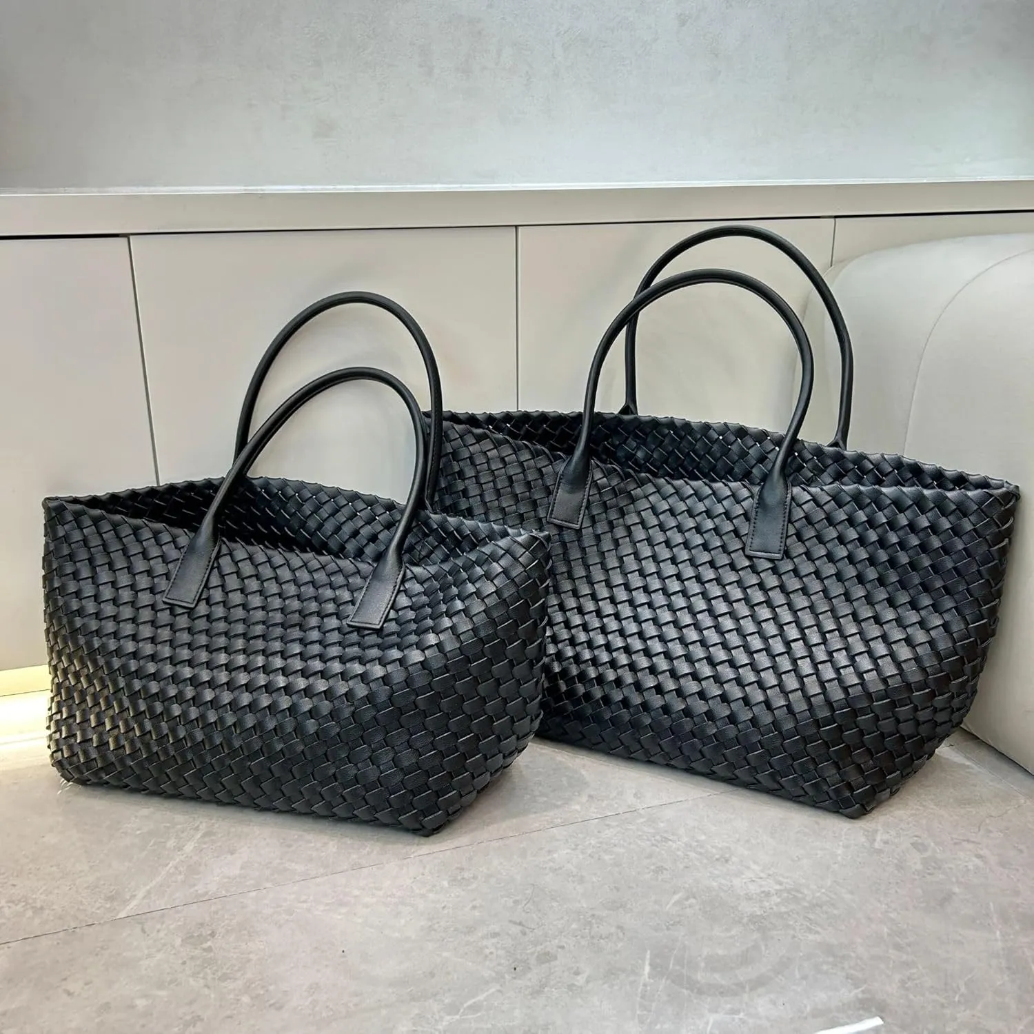 Elegant Woven Leather Tote Large Capacity Shopper Bag, Perfect Travel Handbag & Stylish Purses Women Tote Bag