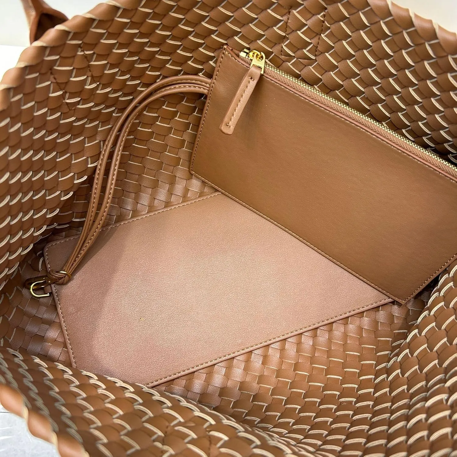 Elegant Woven Leather Tote Large Capacity Shopper Bag, Perfect Travel Handbag & Stylish Purses Women Tote Bag