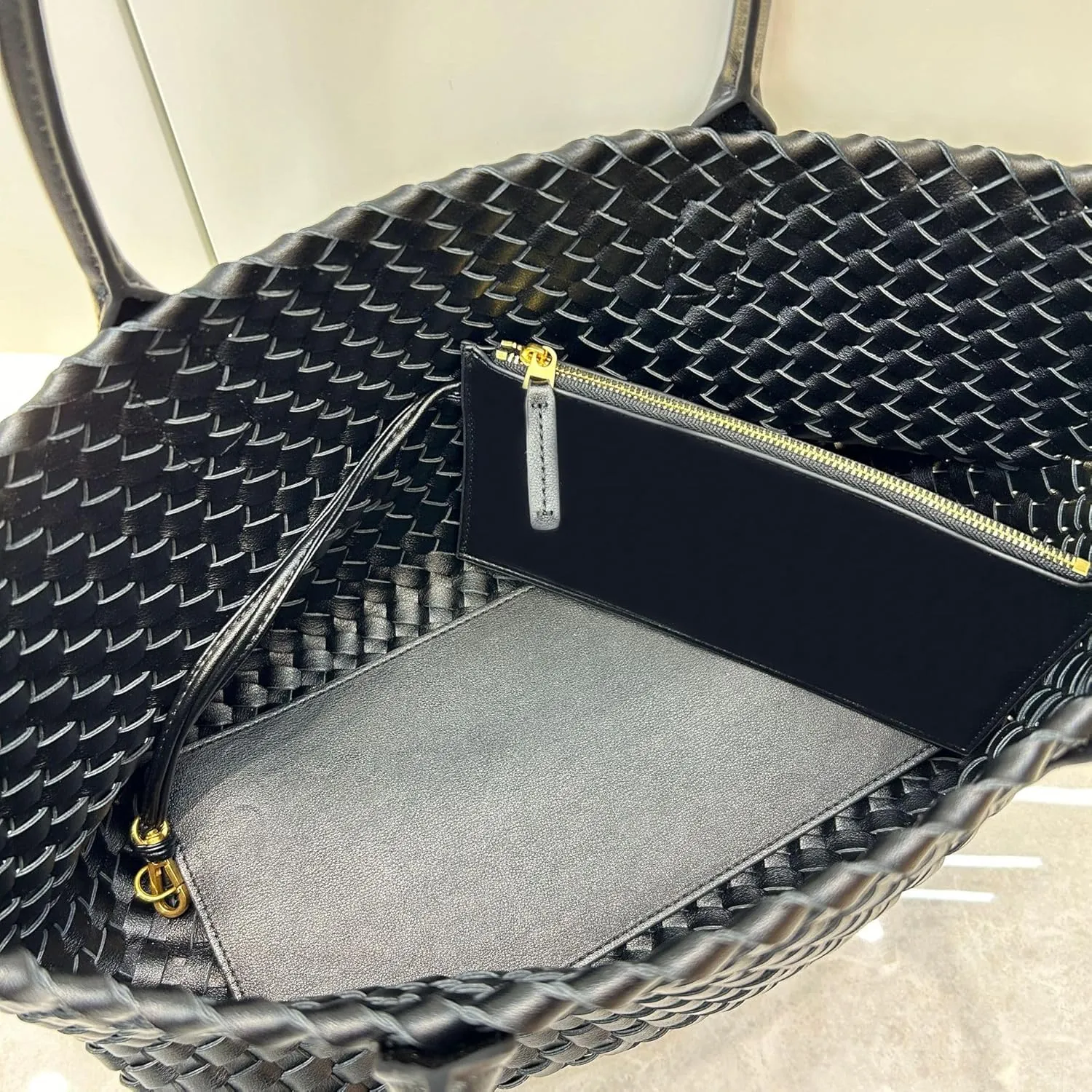 Elegant Woven Leather Tote Large Capacity Shopper Bag, Perfect Travel Handbag & Stylish Purses Women Tote Bag