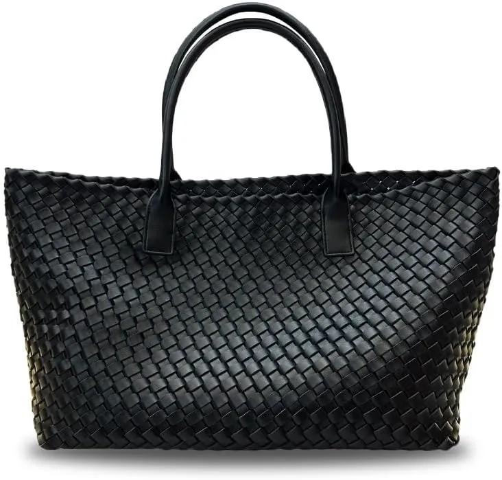 Elegant Woven Leather Tote Large Capacity Shopper Bag, Perfect Travel Handbag & Stylish Purses Women Tote Bag