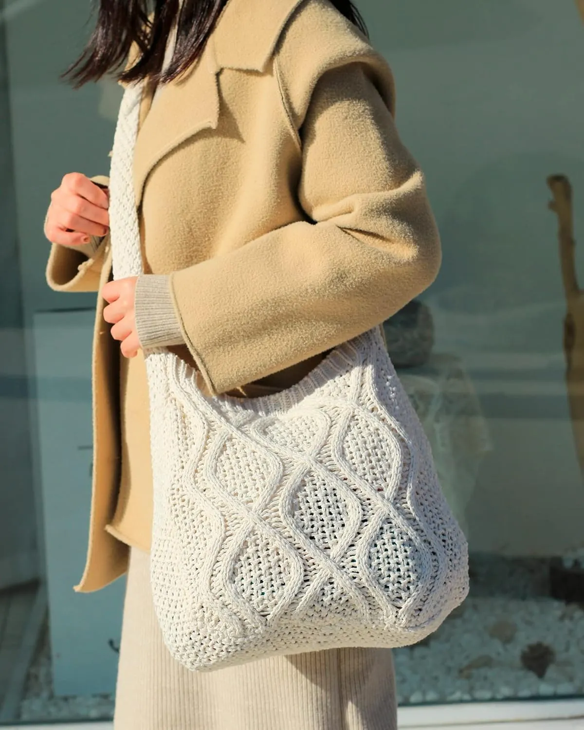 ENBEI Handmade Crochet BagBoho Chic Shoulder Bag, Aesthetic Kinted Bag,Cute Crossbody Bag,Beach, Shoppingor Daily Use