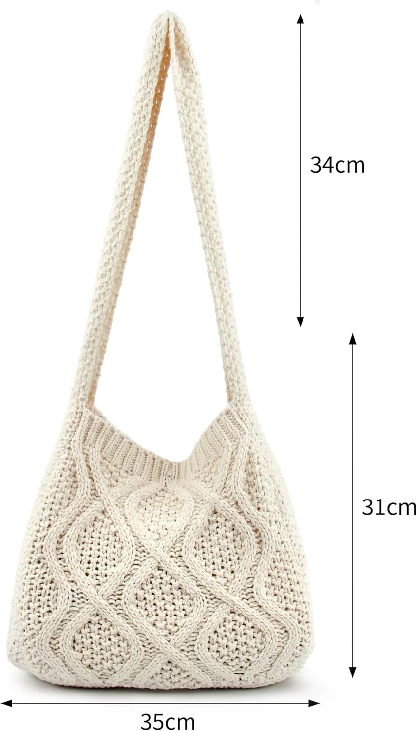 ENBEI Handmade Crochet BagBoho Chic Shoulder Bag, Aesthetic Kinted Bag,Cute Crossbody Bag,Beach, Shoppingor Daily Use