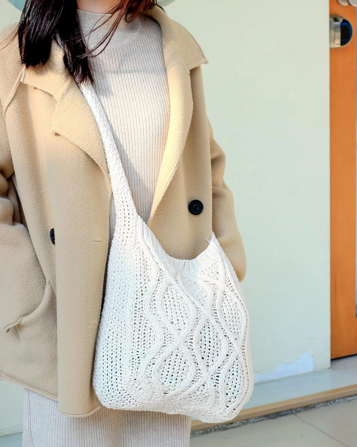 ENBEI Handmade Crochet BagBoho Chic Shoulder Bag, Aesthetic Kinted Bag,Cute Crossbody Bag,Beach, Shoppingor Daily Use