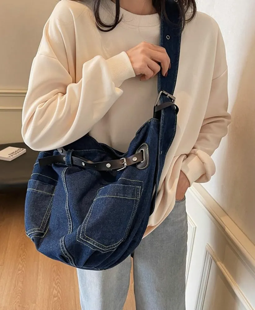 Epsion Denim Shoulder Bag Crossbody Bag for Women Lightweight Large Handbag Casual Retro Messenger Bag 2025