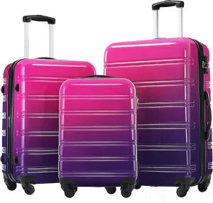 Expandable 3-Piece Gradient Luggage Set with Spinner Wheels, Lightweight and Durable, Purple and Pink