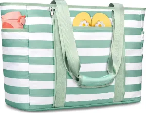 Extra Large Beach Bags for Women, Waterproof Sandproof Beach Tote Bag Foldable Swim Pool Bag with Zipper and Wet Pocket