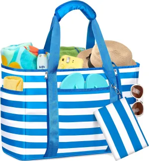 Extra Large Beach Bags for Women, Waterproof Sandproof Beach Tote Bag Foldable Swim Pool Bag with Zipper and Wet Pocket