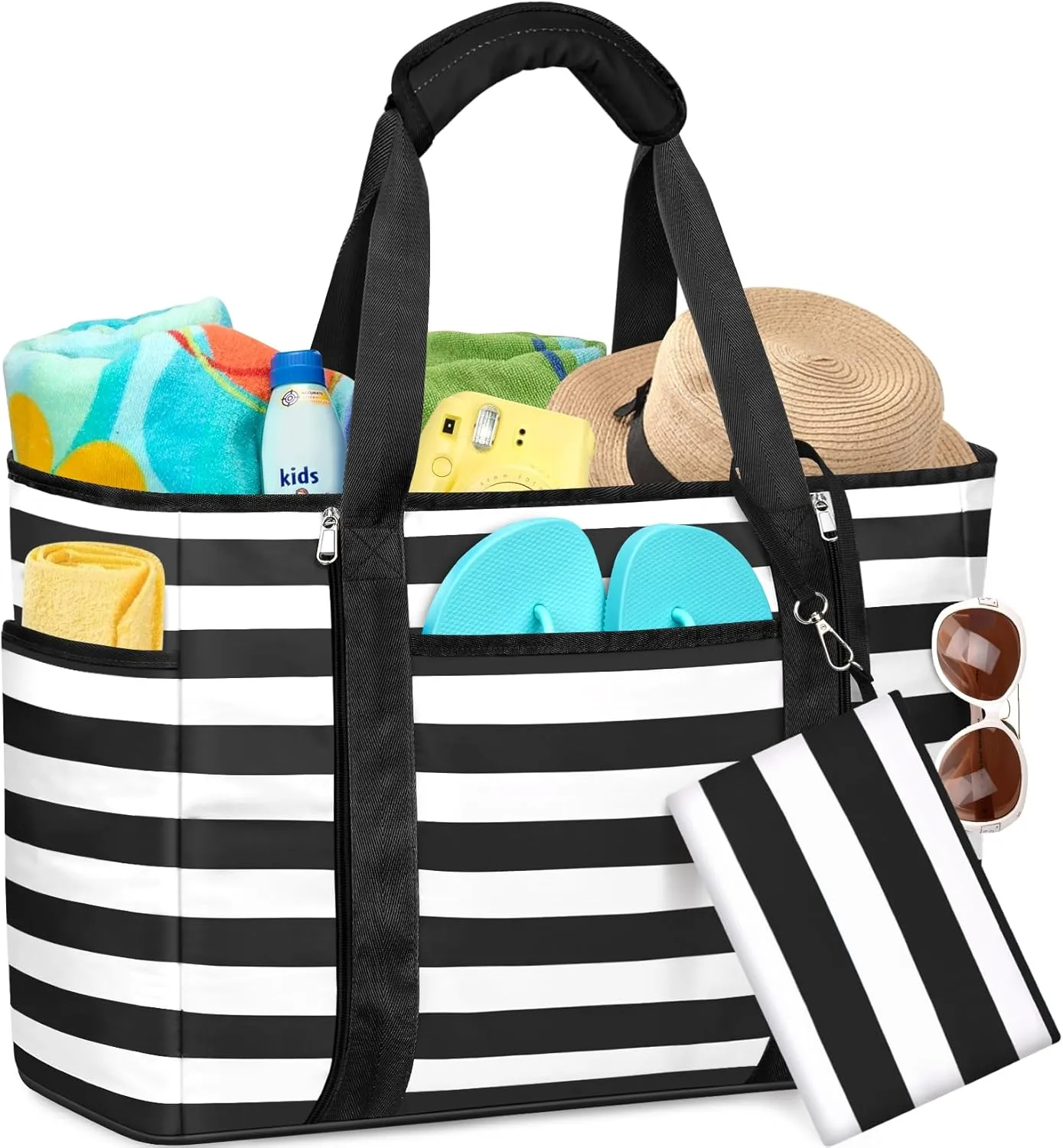 Extra Large Beach Bags for Women, Waterproof Sandproof Beach Tote Bag Foldable Swim Pool Bag with Zipper and Wet Pocket