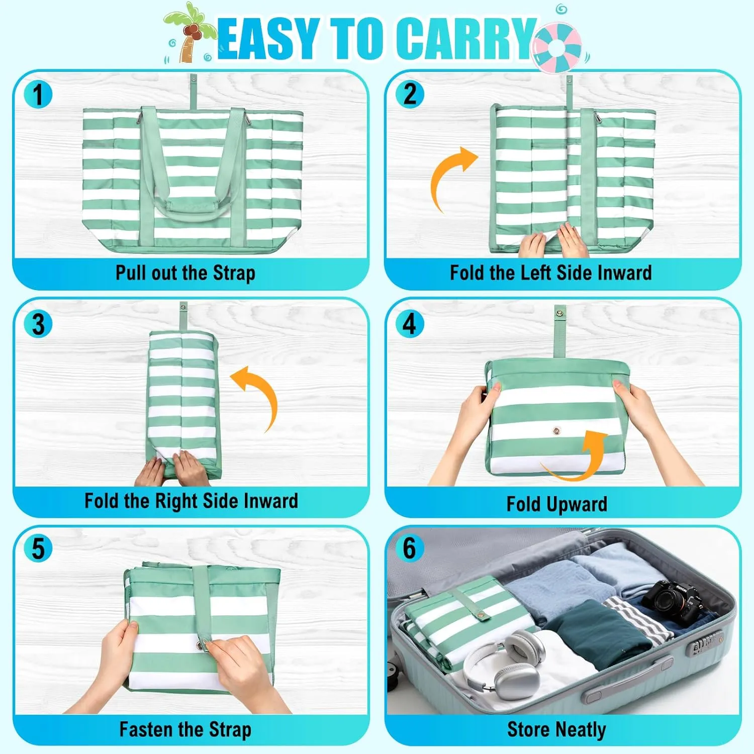 Extra Large Beach Bags for Women, Waterproof Sandproof Beach Tote Bag Foldable Swim Pool Bag with Zipper and Wet Pocket