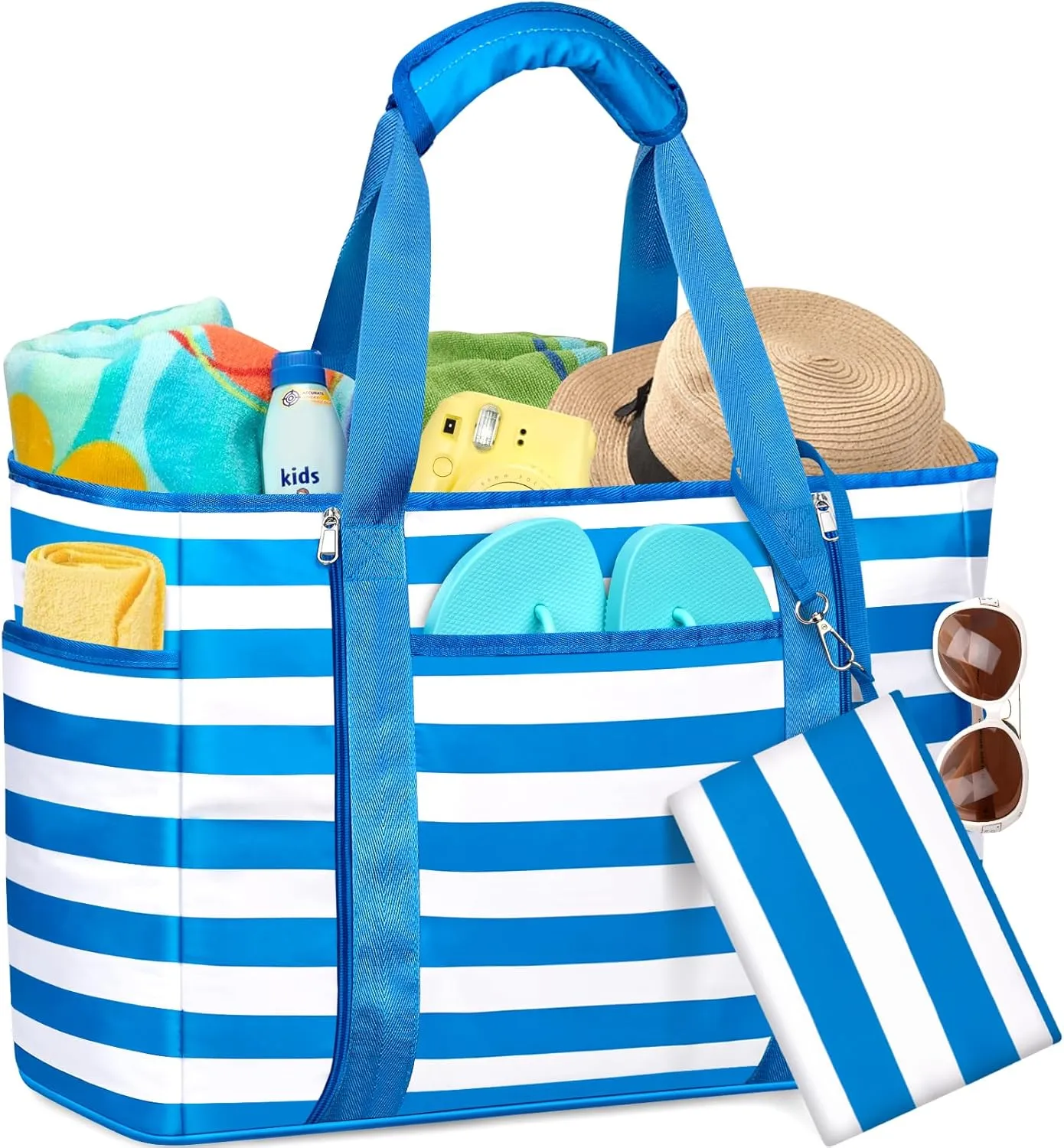 Extra Large Beach Bags for Women, Waterproof Sandproof Beach Tote Bag Foldable Swim Pool Bag with Zipper and Wet Pocket