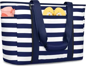 Extra Large Beach Bags for Women, Waterproof Sandproof Beach Tote Bag Foldable Swim Pool Bag with Zipper and Wet Pocket