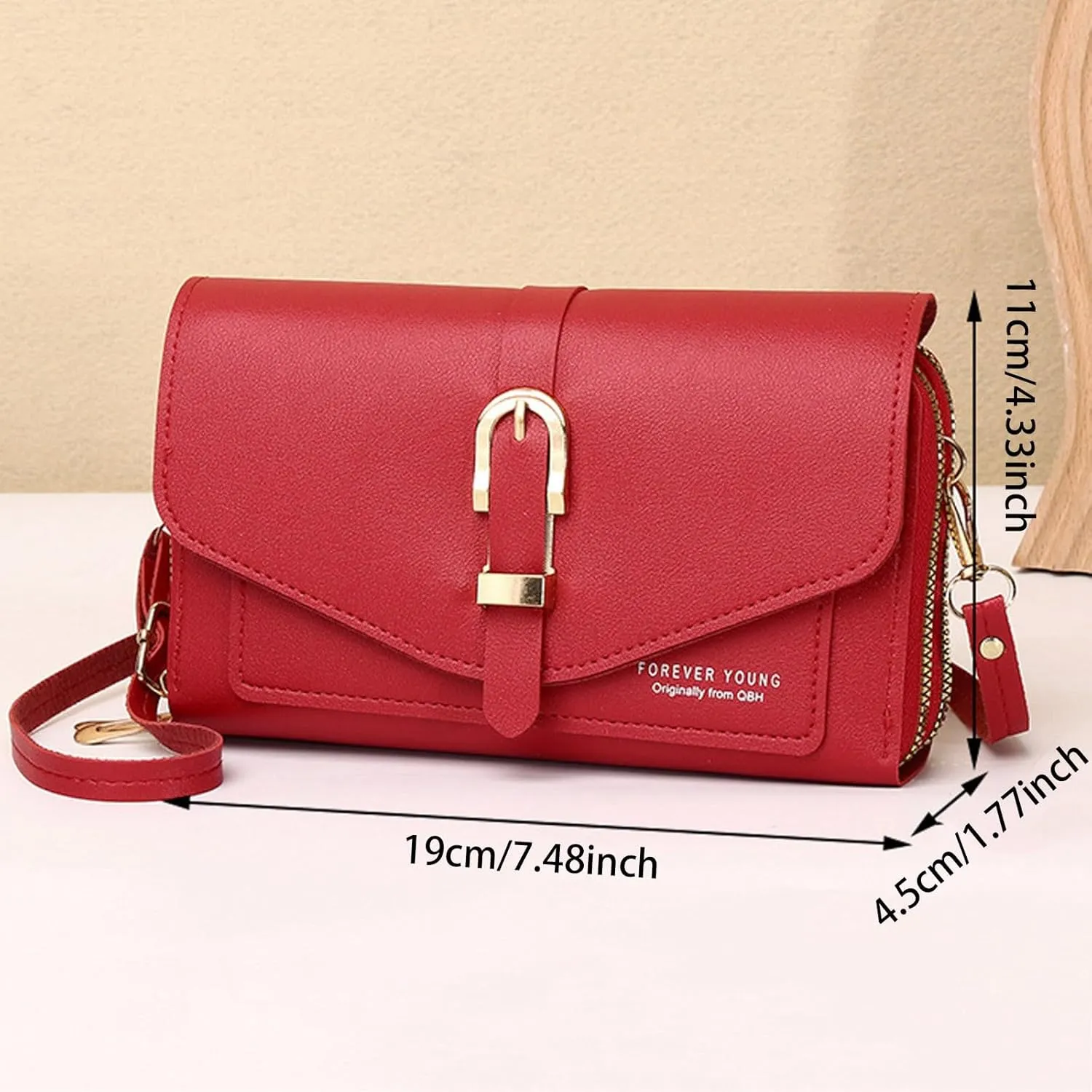 Fashion Classic Women's Mobile Phone Bags Snap Button Hood One Shoulder Double Layer Wallet Crossbody (Brown, One Size)