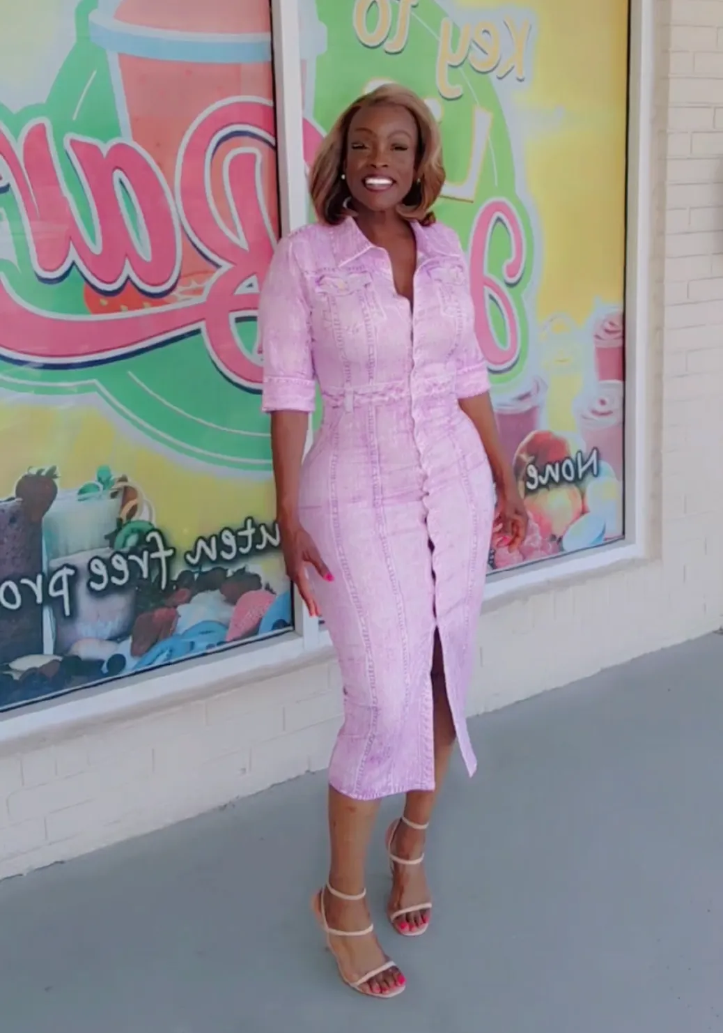 Fitted Denim Dress (Pink)