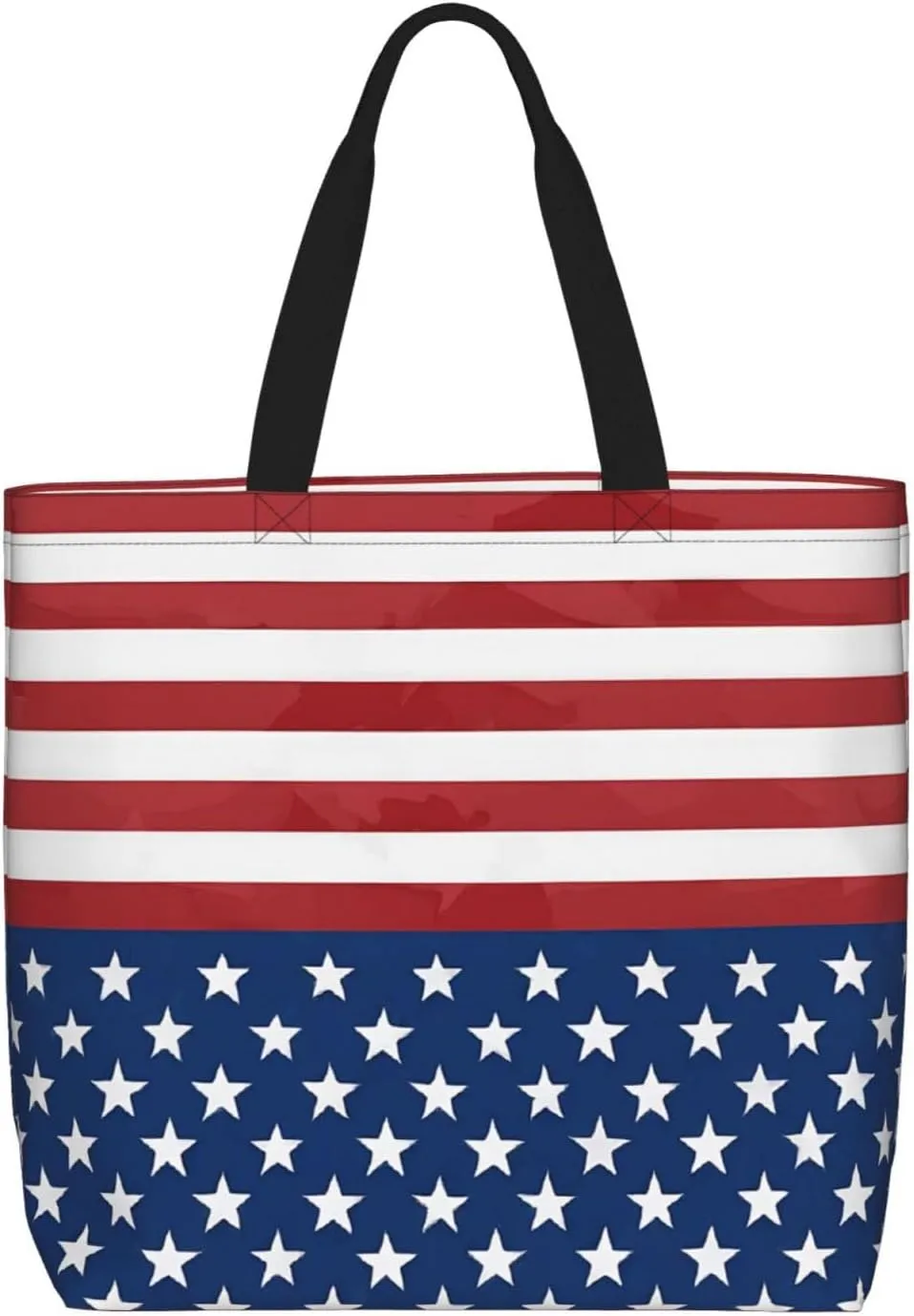(Flag Stars Stripes) Lightweight Portable Tote Bags Reusable Shoulder Bags For Men Women Shopping Travel Work Daily Use