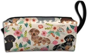Floral Dachshund Makeup Bag Adorable Travel Cosmetic Toiletry Organizer Case For Women