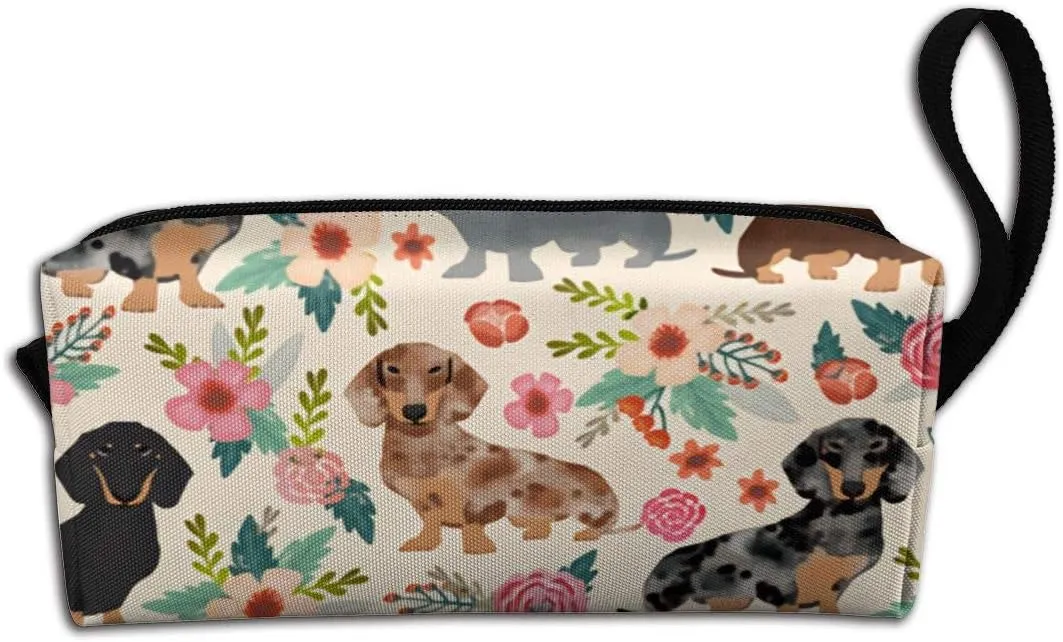 Floral Dachshund Makeup Bag Adorable Travel Cosmetic Toiletry Organizer Case For Women