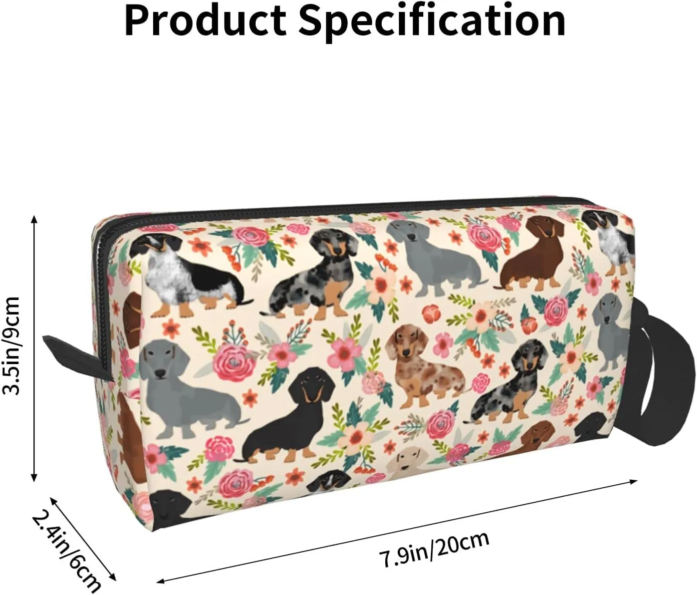 Floral Dachshund Makeup Bag Adorable Travel Cosmetic Toiletry Organizer Case For Women