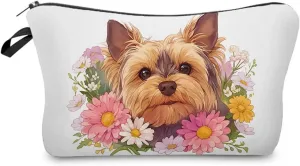 Floral Yorkshire Terrier Makeup Bag Small Organizer Bag Toiletry Zipper Pouch Adorable Yorkshire Terrier Cosmetic Bag Present for Dog Lovers Yorkshire Mom Women