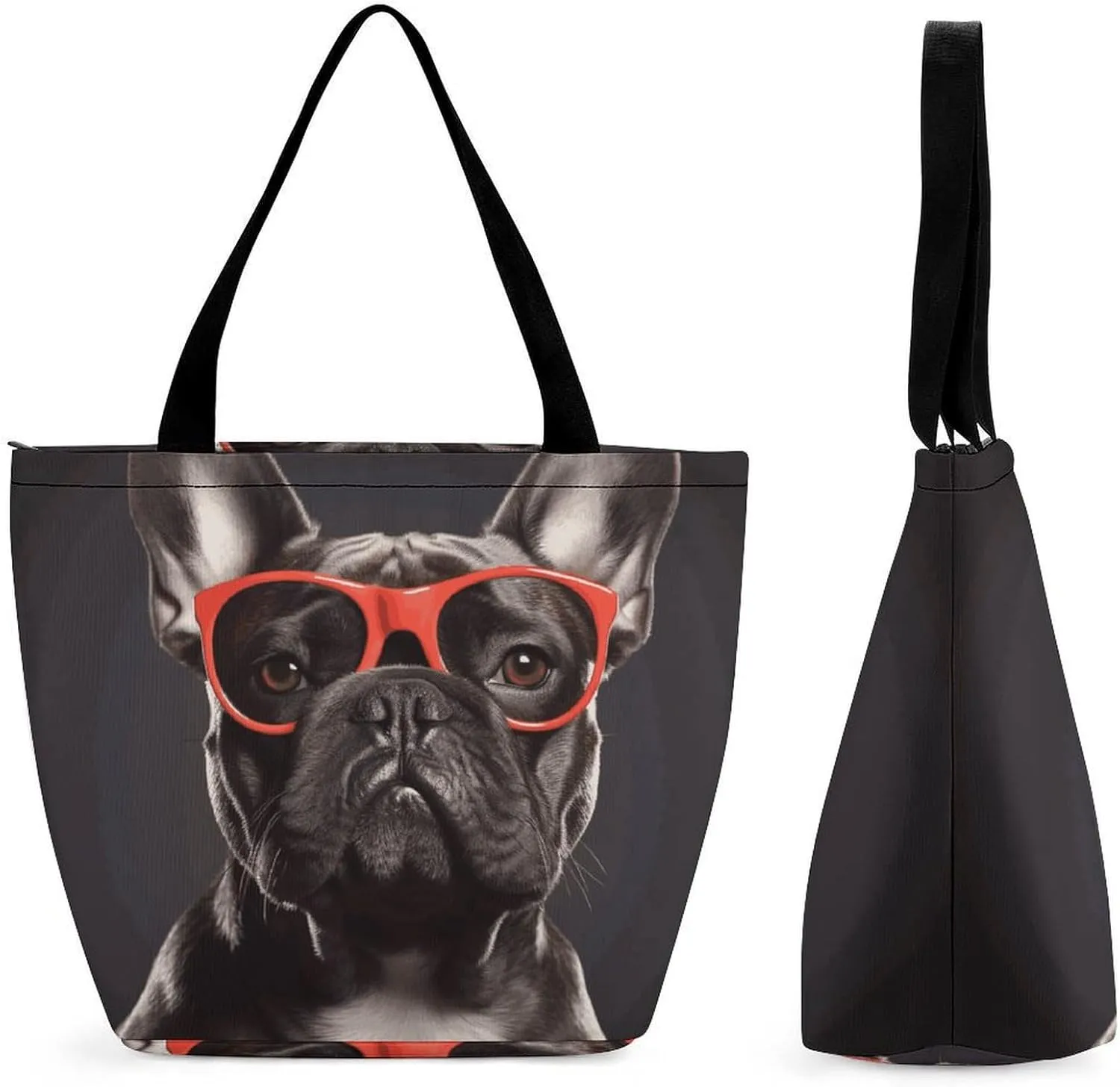 French Bulldog Shopping Bag for Ladies Reusable Shopping Bagstote Bag Stylish Waterproof Oxford Cloth Ladies Shoulder Bag for Work Shopping