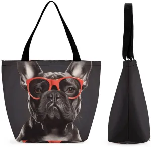 French Bulldog Shopping Bag for Ladies Reusable Shopping Bagstote Bag Stylish Waterproof Oxford Cloth Ladies Shoulder Bag for Work Shopping