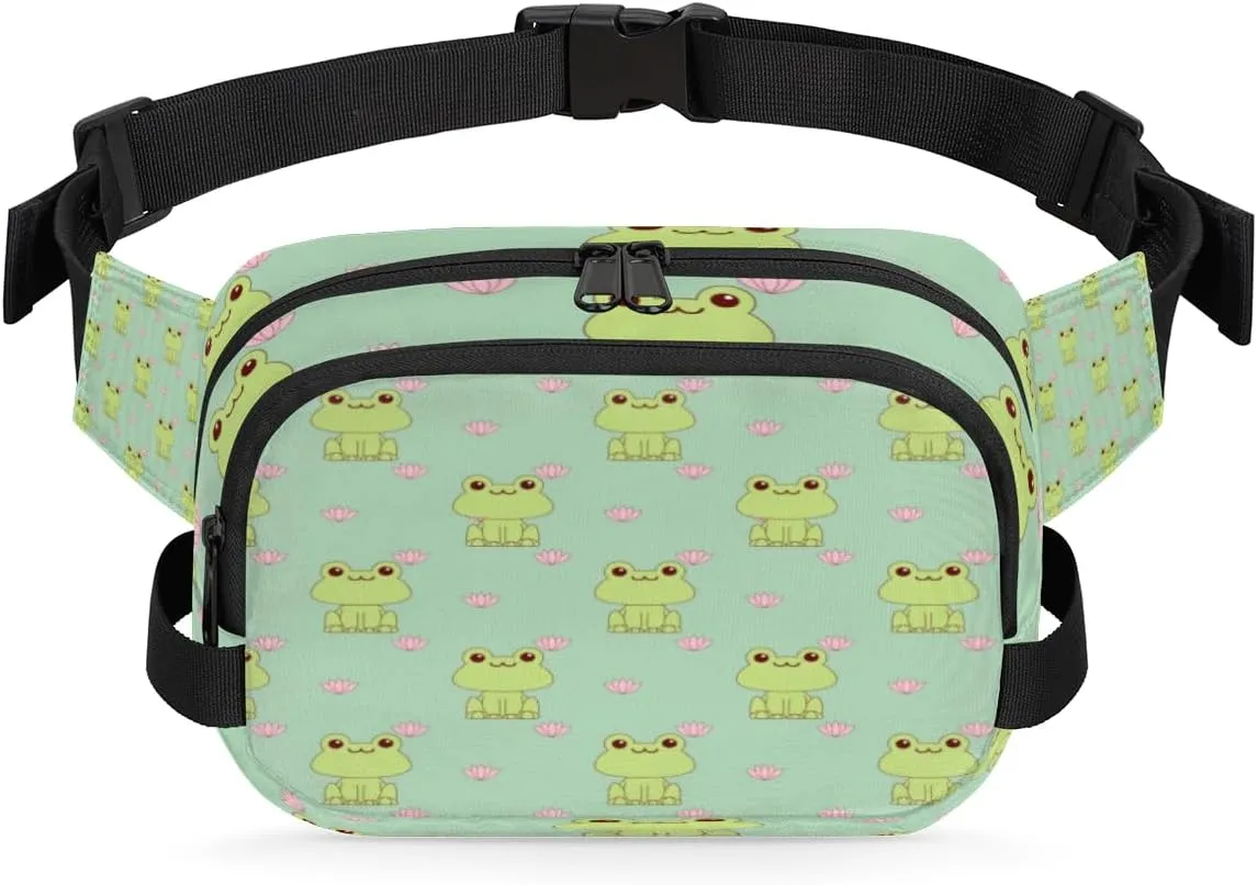 Frog Adorable Fanny Packs for Women Men Fashion Waist Packs Belt Bag Water-resistant Crossbody Bag Cute Frog Waist Pouch Waist Pack Hip Bum Bag for Hiking Casual Travel Cycling