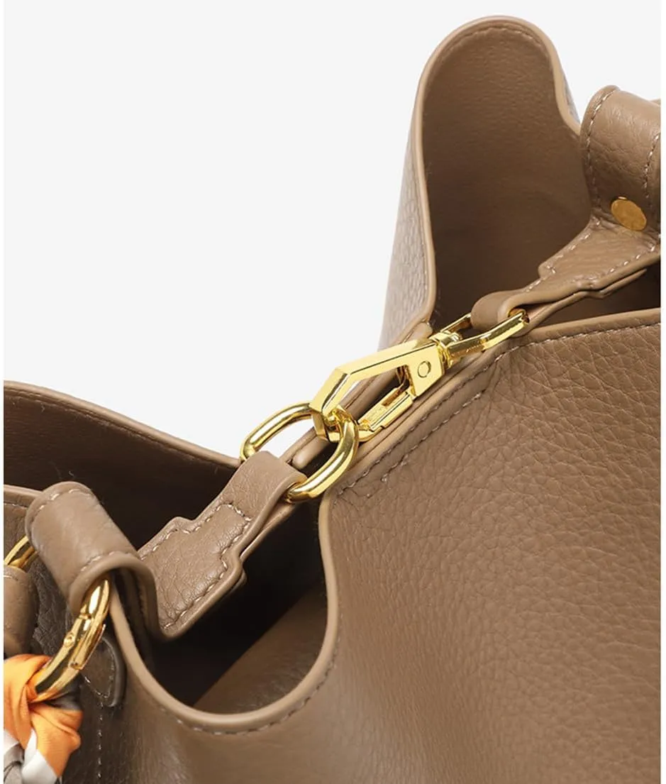Genuine Leather Bucket Crossbody Bags for Women - Stylish Hobo Purses & Handbags - 2PCS Set in Yellow