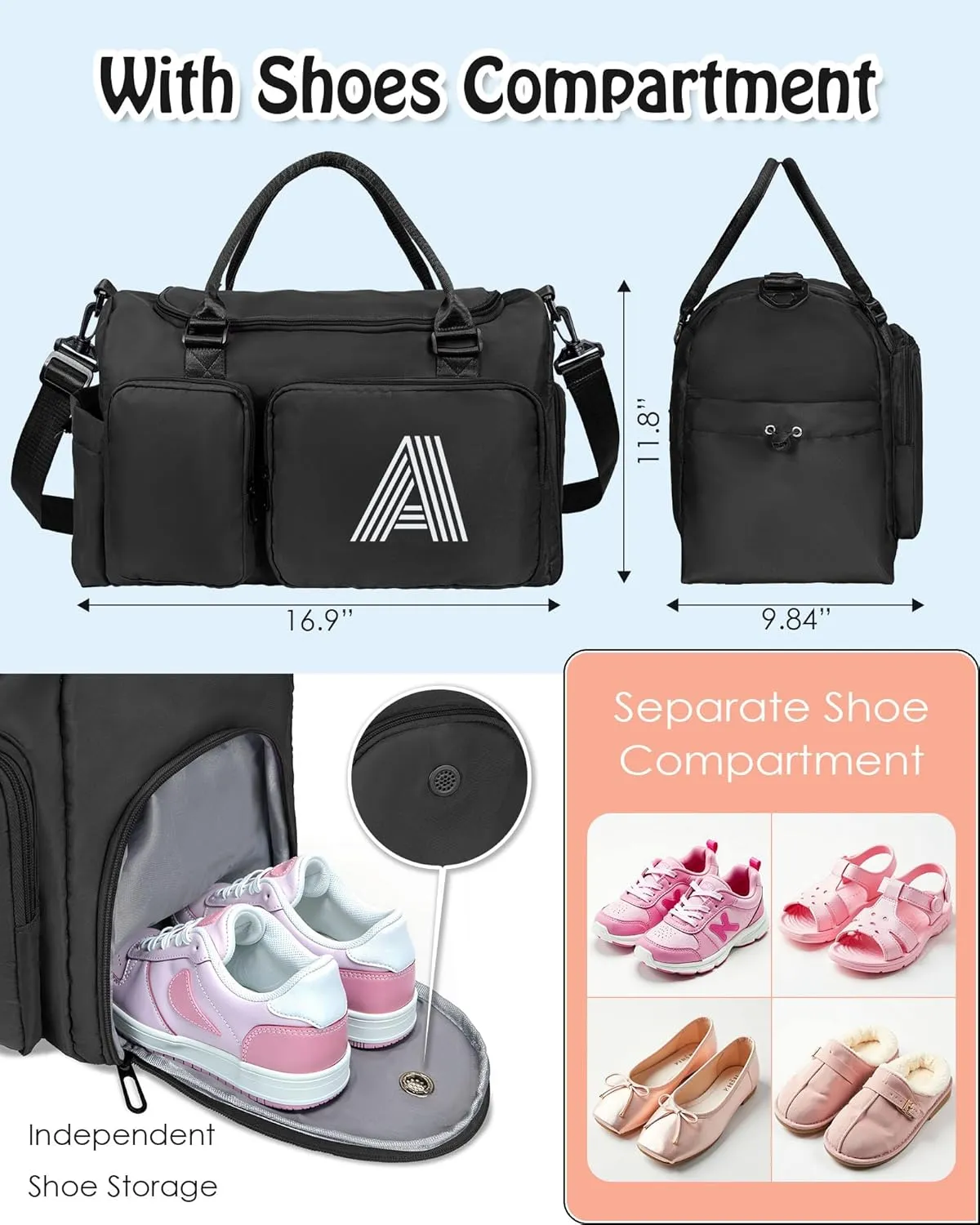 Gift for Kids, Daughter Gifts from Mom, Father, Girls Gifts for Kids Friends, Initial Gym Bag for Girls, Travel Duffel Bag