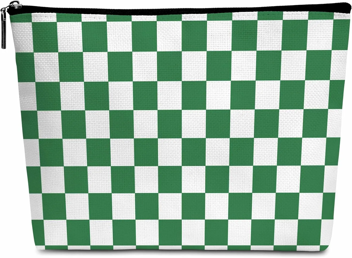 Green Checkered Makeup Bag, Cosmetic Bag Pouch for Women, Large Capacity Portable Toiletries Zipper Pouch for Women Sister Friends Girls Ladies-B23