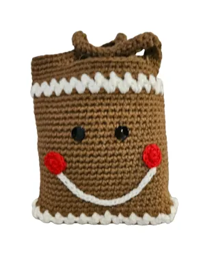 Hand Crocheted Gingerbread Gift Bag, or Purse Unique Design (Dark Brown)