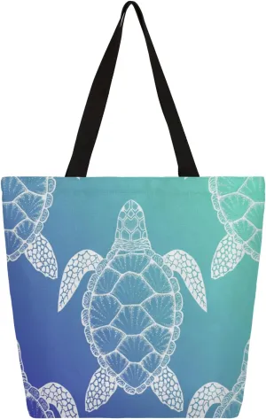 Hand Painted Turtle Large Capacity Canvas Tote Bag Stylish Handheld Shoulder Bag Reusable Shopping Bag for Work Travel Beach Trips Shopping