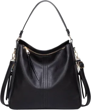 Handbags For Women Large Designer Ladies Bag Bucket Purse Faux Leather Purse Names Bags (Black, One Size)