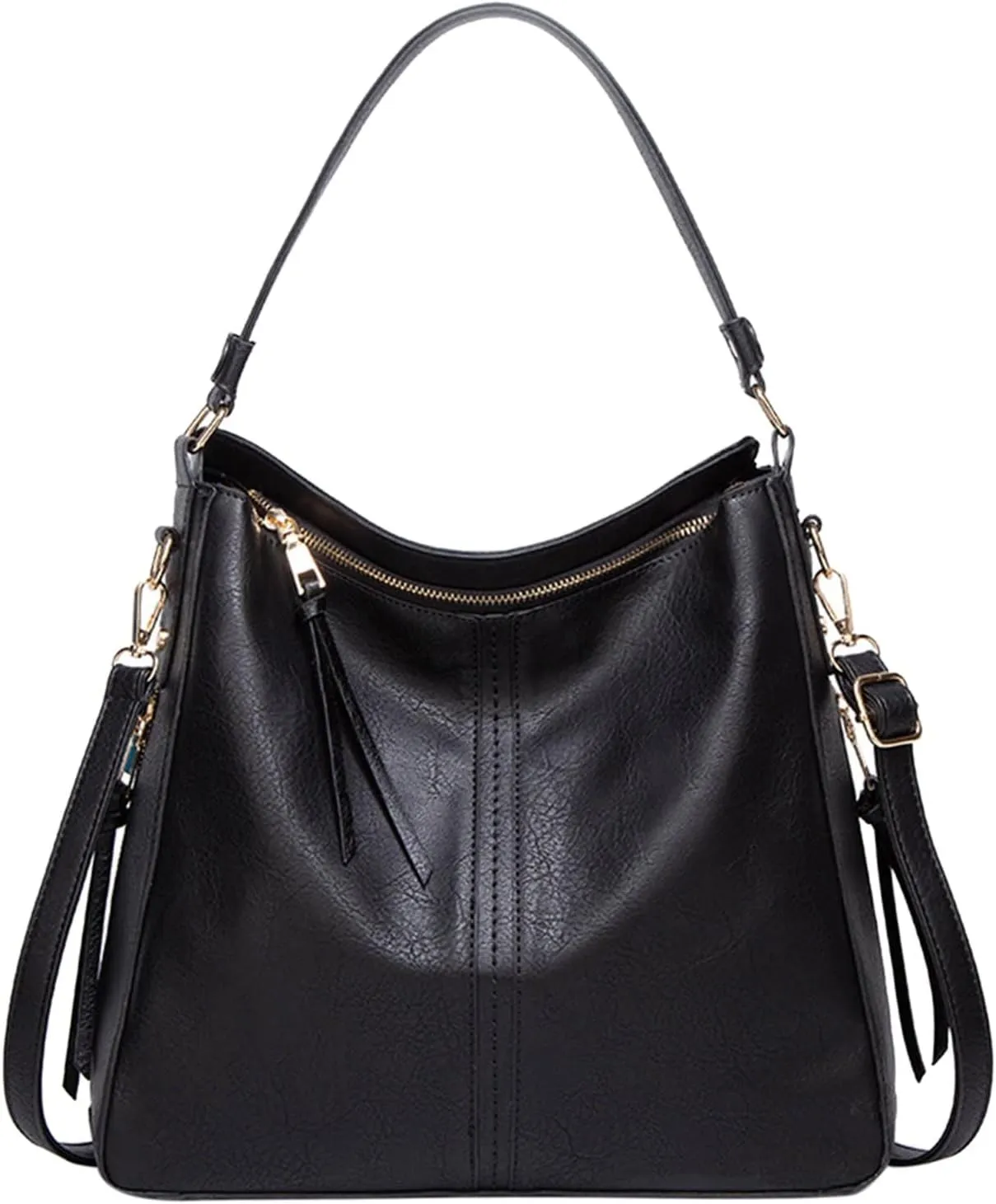 Handbags For Women Large Designer Ladies Bag Bucket Purse Faux Leather Purse Names Bags (Black, One Size)