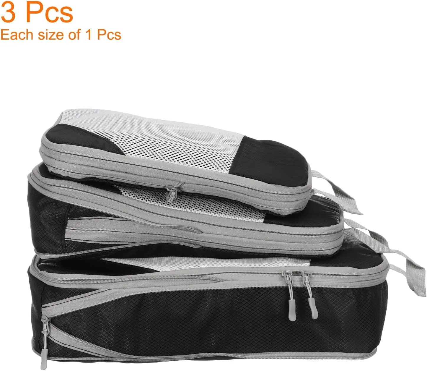 HARFINGTON 3pcs Compression Packing Cube for Suitcases Lightweight Luggage Organizers Bag Expandable Storage Travel Essentials Compression Bags for Carry on Suitcases, Black