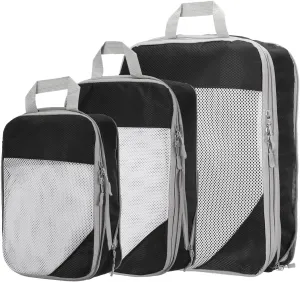 HARFINGTON 3pcs Compression Packing Cube for Suitcases Lightweight Luggage Organizers Bag Expandable Storage Travel Essentials Compression Bags for Carry on Suitcases, Black