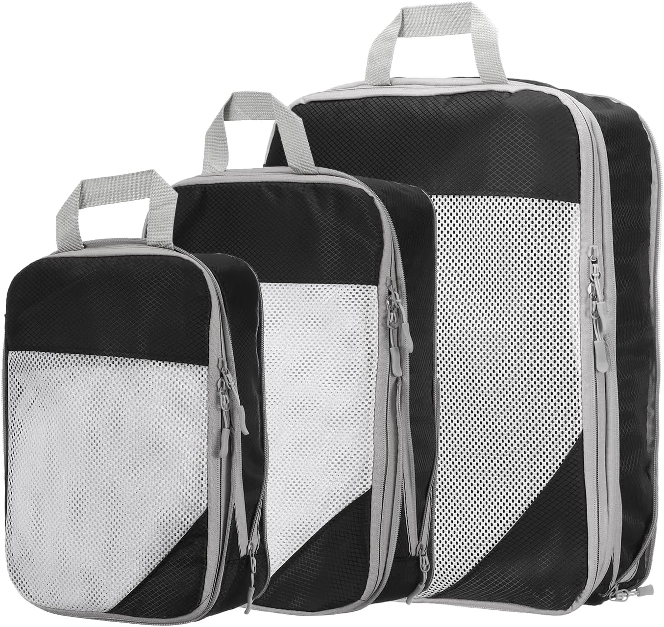 HARFINGTON 3pcs Compression Packing Cube for Suitcases Lightweight Luggage Organizers Bag Expandable Storage Travel Essentials Compression Bags for Carry on Suitcases, Black