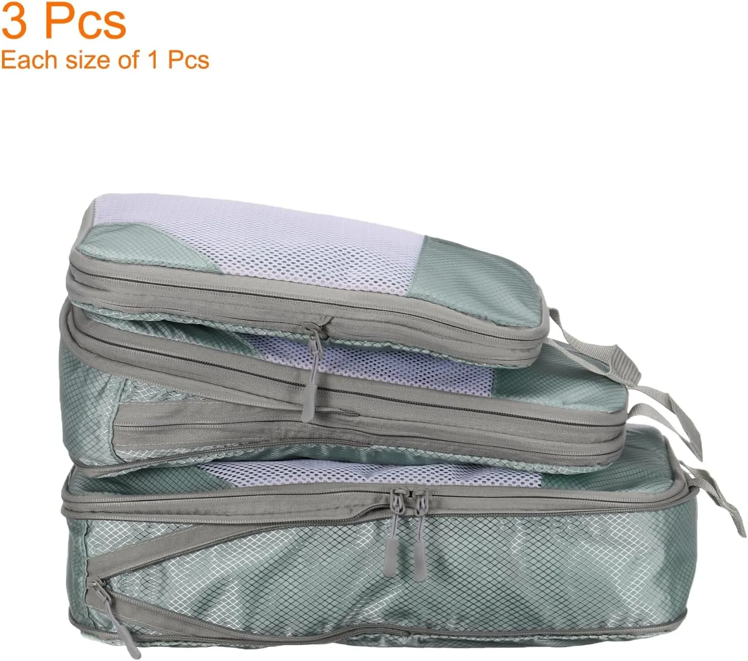 HARFINGTON 3pcs Compression Packing Cube for Suitcases Lightweight Luggage Organizers Bag Expandable Storage Travel Essentials Compression Bags for Carry on Suitcases, Grey