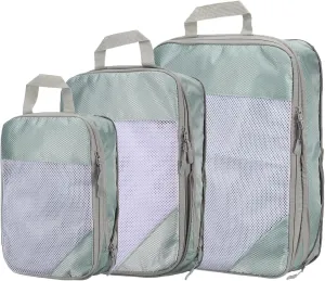 HARFINGTON 3pcs Compression Packing Cube for Suitcases Lightweight Luggage Organizers Bag Expandable Storage Travel Essentials Compression Bags for Carry on Suitcases, Grey