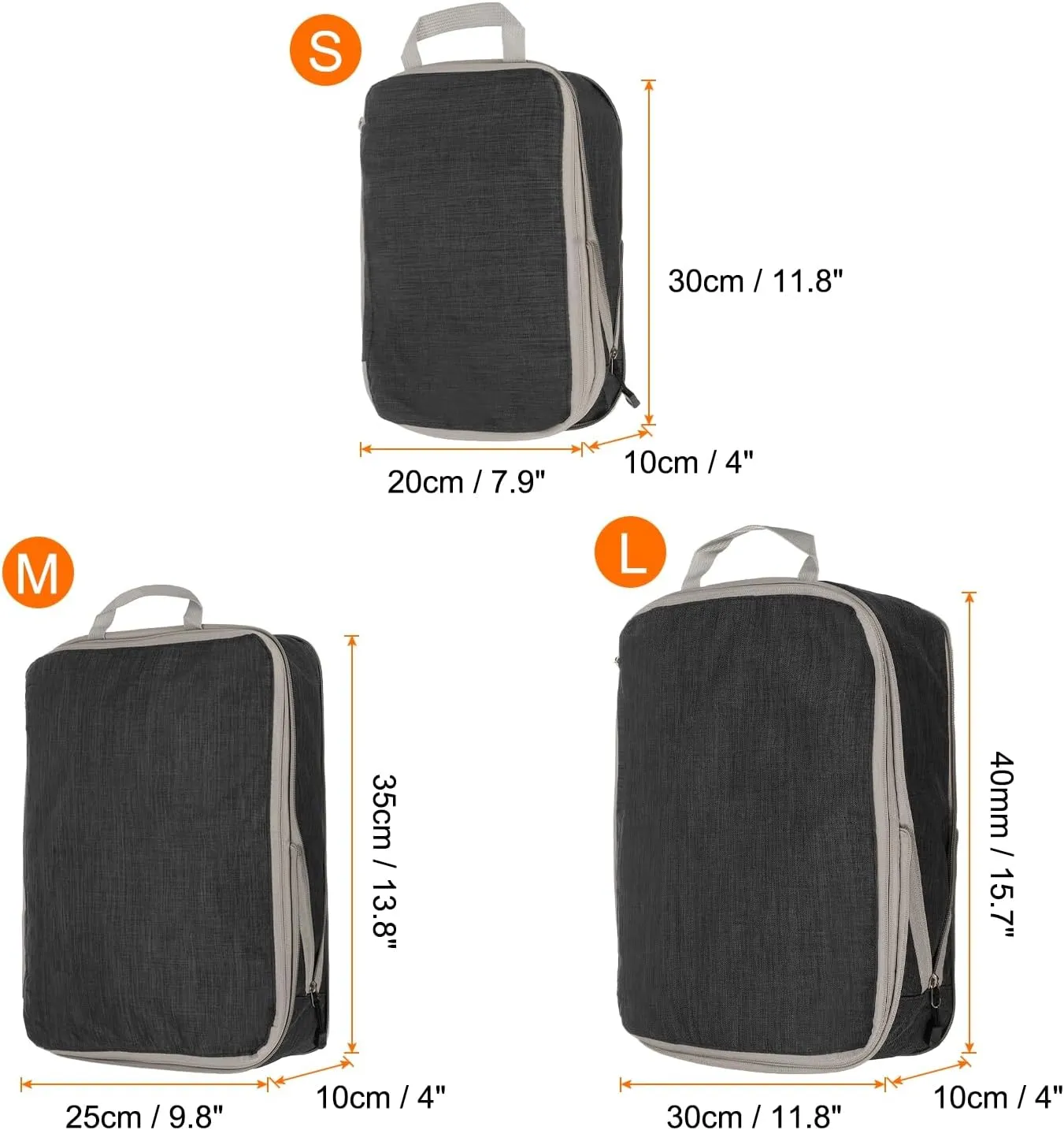HARFINGTON 3pcs Compression Packing Cube for Suitcases Lightweight Luggage Organizers Bag Travel Essentials Compression Bags for Carry on Suitcases, Frosted Black