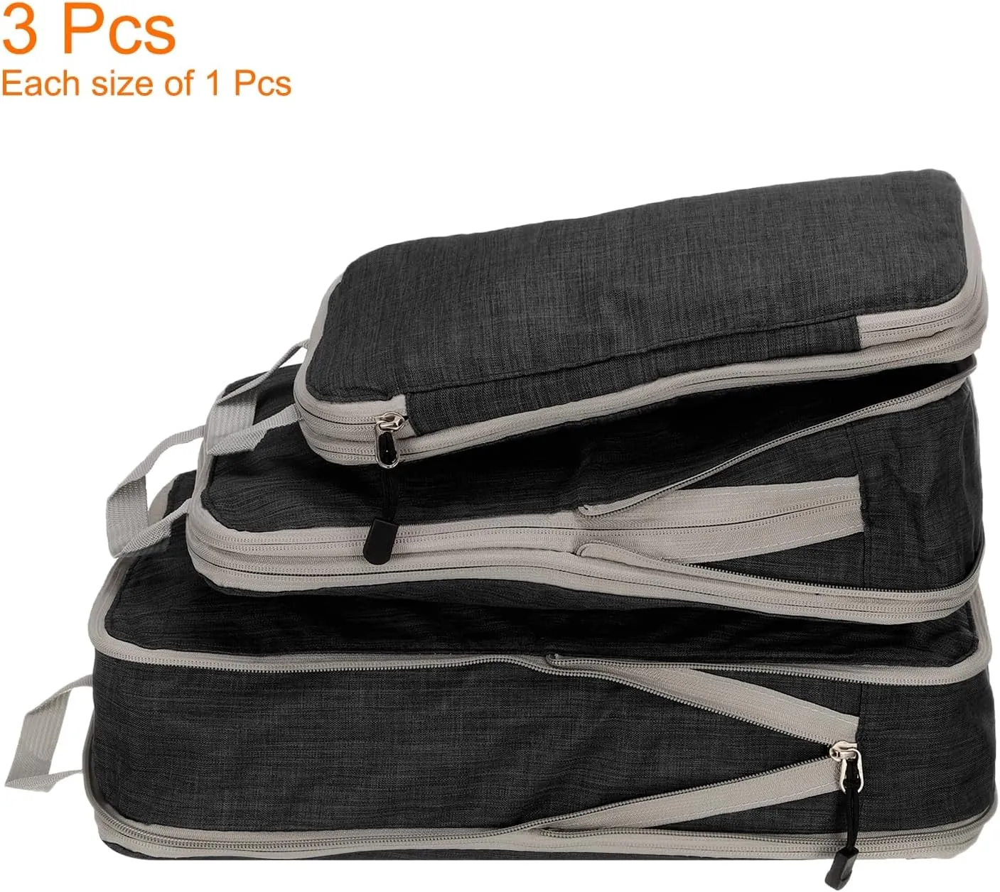 HARFINGTON 3pcs Compression Packing Cube for Suitcases Lightweight Luggage Organizers Bag Travel Essentials Compression Bags for Carry on Suitcases, Frosted Black